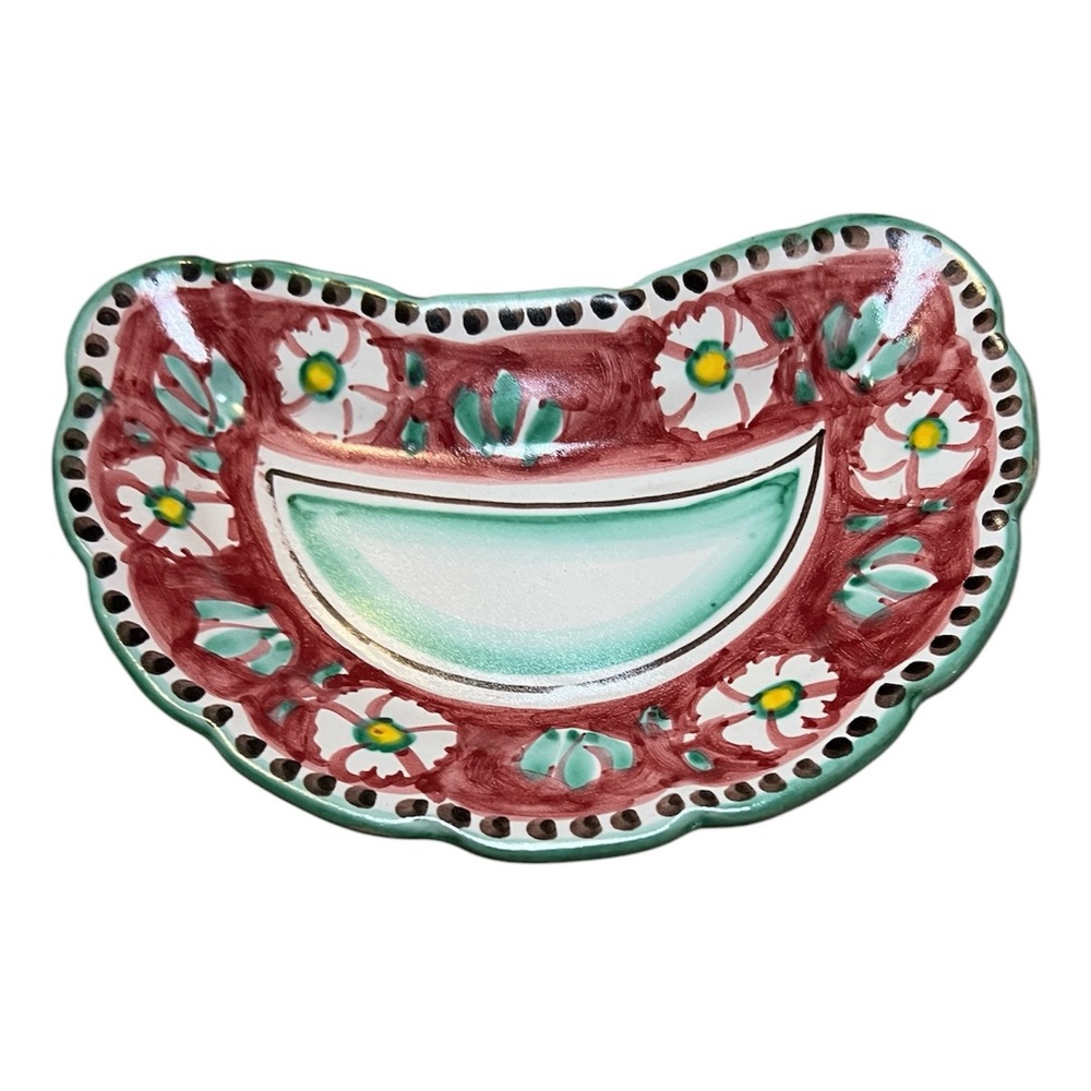 Vietri Solimene vintage 70s ceramic plate made in Italy crescent floral design - Picture 5 of 13